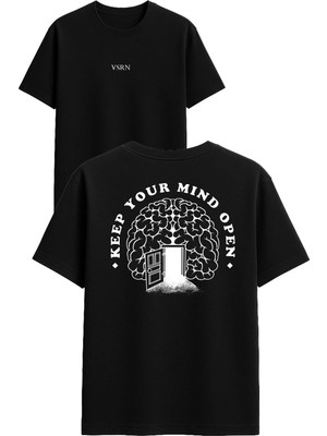 Vsrn Keep Your Tasarım Baskılı Siyah Oversize T Shirt