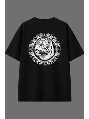 Vsrn Leopar 1 Tasarım Arka Baskılı Siyah Oversize T Shirt