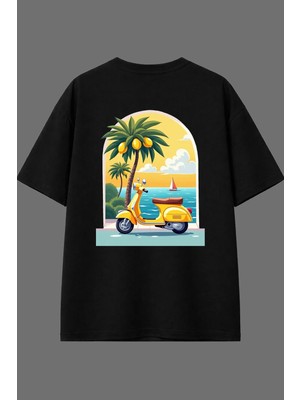 Vsrn Limon Ağacı Tasarım Arka Baskılı Siyah Oversize T Shirt