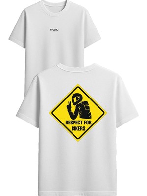 Vsrn Respect For Bıkers Tasarım Baskılı Beyaz Oversize T-Shirt