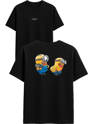 Vsrn Sarı Adamlar Dövmeci Tasarım Baskılı Siyah Oversize T Shirt