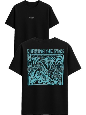 Vsrn Chasinhg The Stok Tasarım Baskılı Siyah Oversize T Shirt