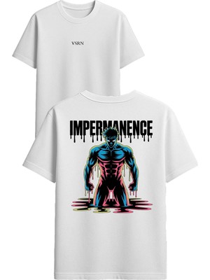 Vsrn Impermanence Tasarım Baskılı Beyaz Oversize T Shirt