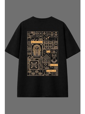 Vsrn Antik Işaretler Tasarım Arka Baskılı Siyah Oversize T Shirt