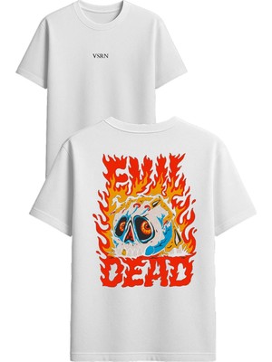 Vsrn Evıl Dead Tasarım Baskılı Beyaz Oversize T Shirt