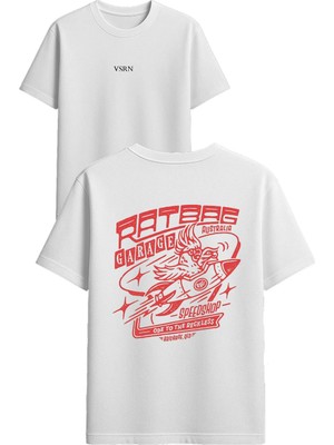Vsrn Garage Tasarım Baskılı Beyaz Oversize T Shirt