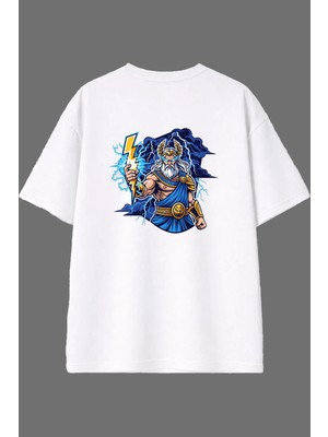 Vsrn Elektrik Adam Tasarım Arka Baskılı Beyaz Oversize T Shirt