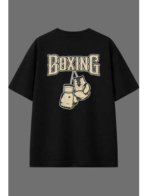 Vsrn Kahverengi Boks Tasarım Arka Baskılı Siyah Oversize T Shirt