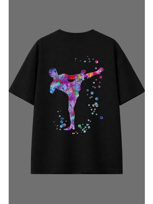 Vsrn Kick Box Tasarım Arka Baskılı Siyah Oversize T Shirt