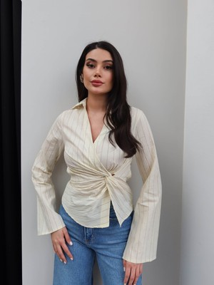 Esra Helvacı Çizgili Burgu Detay Gömlek
