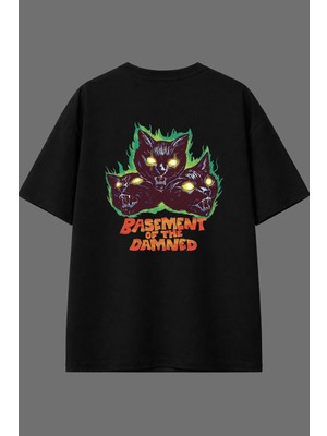 Vsrn Zombi Kediler Tasarım Arka Baskılı Siyah Oversize T Shirt