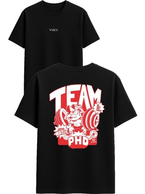 Vsrn Team Phd Tasarım Baskılı Siyah Oversize T Shirt
