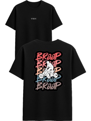 Vsrn Braap Braap Tasarım Baskılı Siyah Oversize T Shirt