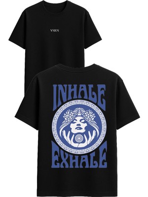 Vsrn Inhale Exhale Tasarım Baskılı Siyah Oversize T Shirt