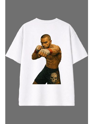 Vsrn Gergin Boksör Tasarım Arka Baskılı Beyaz Oversize T Shirt