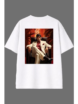 Vsrn Scar Patron Tasarım Arka Baskılı Beyaz Oversize T Shirt