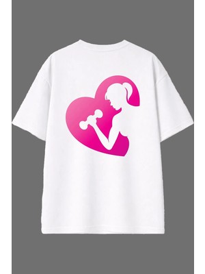Vsrn Kalpli Kadın Tasarım Arka Baskılı Beyaz Oversize T Shirt