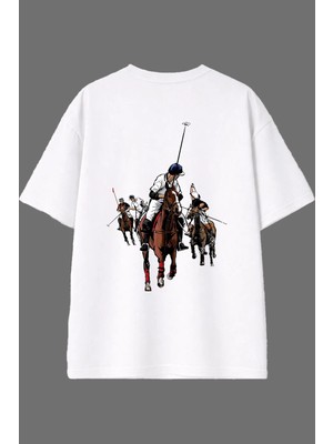 Vsrn At Savaş Tasarım Arka Baskılı Beyaz Oversize T Shirt
