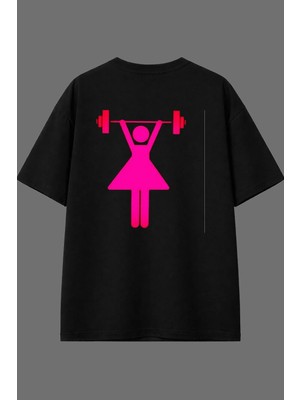 Vsrn Women Tasarım Arka Baskılı Siyah Oversize T Shirt