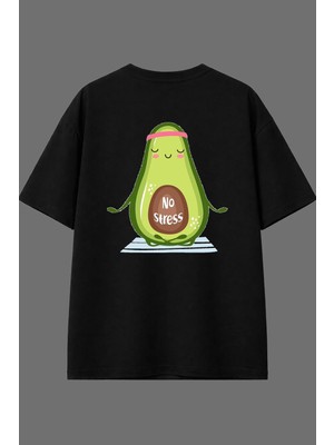 Vsrn No Stress Tasarım Arka Baskılı Siyah Oversize T Shirt