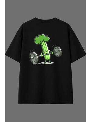 Vsrn Sağlıklı Halterci Tasarım Arka Baskılı Siyah Oversize T Shirt