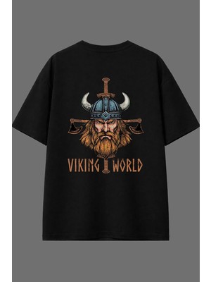 Vsrn Vıkıng Tasarım Arka Baskılı Siyah Oversize T Shirt