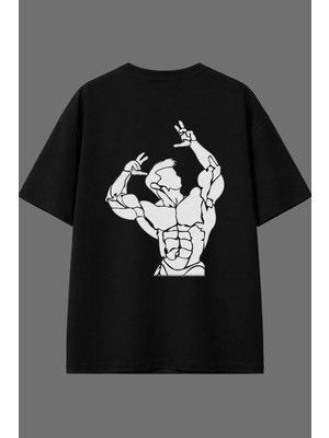 Vsrn Kaslı Tasarım Arka Baskılı Siyah Oversize T Shirt