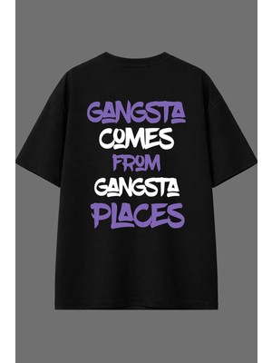Vsrn Gangsta Tasarım Arka Baskılı Siyah Oversize T Shirt