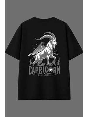 Vsrn Dağ Keçisi Tasarım Arka Baskılı Siyah Oversize T Shirt
