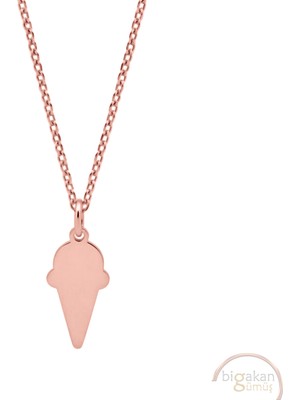 Bigakan Dondurma Taşsız Model 925 Ayar Gümüş Kadın Kolye Rose Kaplama