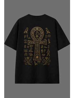 Vsrn Mısırca Tasarım Arka Baskılı Siyah Oversize T Shirt
