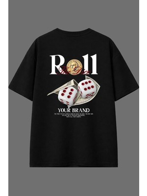 Vsrn Your Roll Tasarım Arka Baskılı Siyah Oversize T Shirt