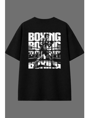 Vsrn Boxıng Boxıng Tasarım Arka Baskılı Siyah Oversize T Shirt