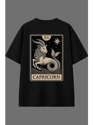 Vsrn Koç Burcu Tasarım Arka Baskılı Siyah Oversize T Shirt