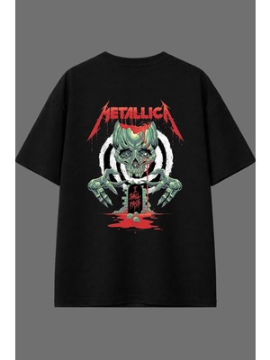 Vsrn Metalika Hipnoz Tasarım Arka Baskılı Siyah Oversize T Shirt