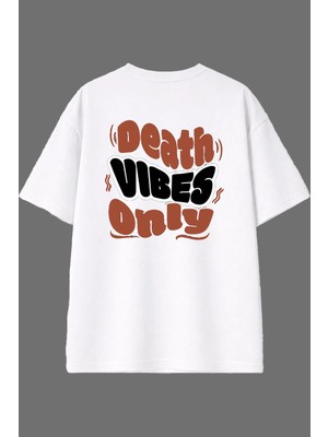 Vsrn Death Tasarım Arka Baskılı Beyaz Oversize T Shirt