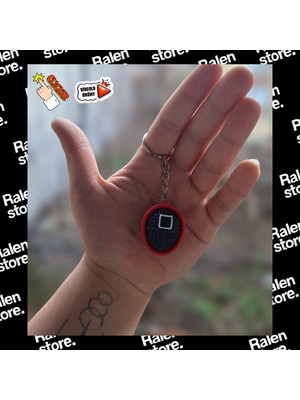Ralen Squid Game Kare Sembollü Clicker Anahtarlık – 3D Baskı Stres Giderici Butonlu Oyuncak Anahtarlık (Square Mask)
