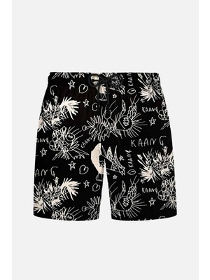 Ayyıldız 1845 Erkek Siyah Grafiti Desenli Deniz Şortu