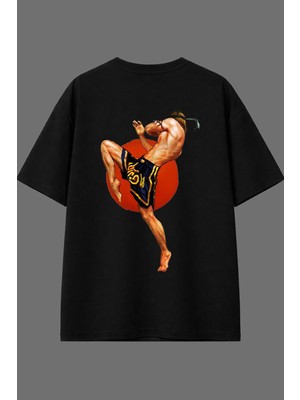 Vsrn Muay Thai Tasarım Arka Baskılı Siyah Oversize T Shirt