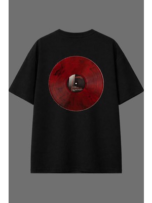 Vsrn Plak Kırmızı Tasarım Arka Baskılı Siyah Oversize T Shirt