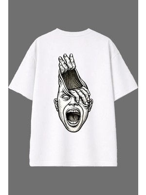 Vsrn Kafası Susmayan Adam Tasarım Arka Baskılı Beyaz Oversize T Shirt
