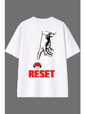 Vsrn Reset Tasarım Arka Baskılı Beyaz Oversize T Shirt