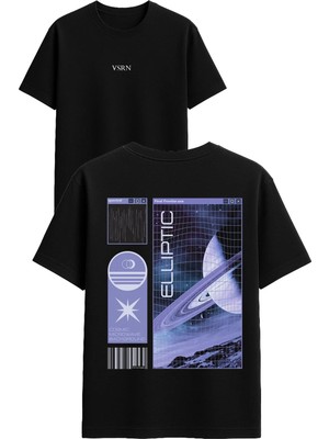 Vsrn Ellıptıc Tasarım Baskılı Siyah Oversize T Shirt