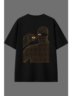 Vsrn Yapboz Adam Tasarım Arka Baskılı Siyah Oversize T Shirt