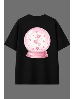 Vsrn Kar Küresi Tasarım Arka Baskılı Siyah Oversize T Shirt