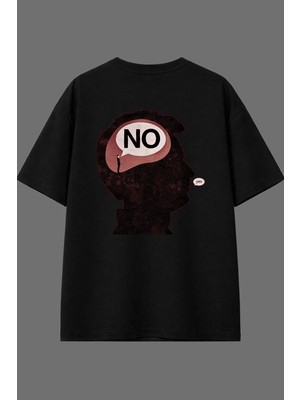 Vsrn Yes No Tasarım Arka Baskılı Siyah Oversize T Shirt