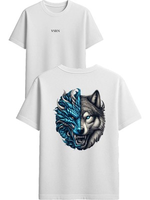 Vsrn Ejder Kurt Tasarım Baskılı Beyaz Oversize T-Shirt
