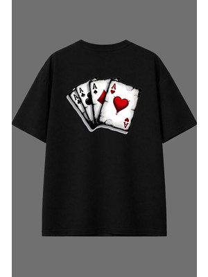 Vsrn As Kartlar Tasarım Arka Baskılı Siyah Oversize T Shirt
