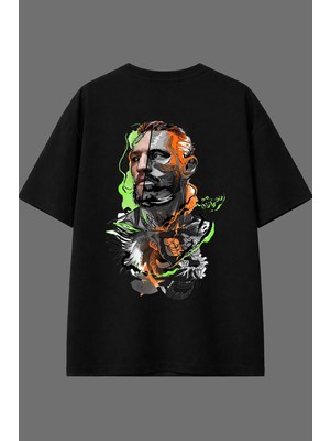Vsrn Robot Kafesçi Tasarım Arka Baskılı Siyah Oversize T Shirt
