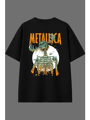 Vsrn Turuncu Metalika Tasarım Arka Baskılı Siyah Oversize T Shirt